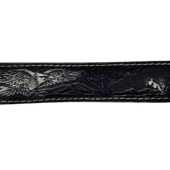 Vintage Tooled Leather Belt Eagle Rabbit Design Size 42 Embossed Western Wear - Picture 1 of 16